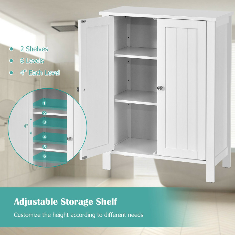 2-Door Bathroom Floor Storage Cabinet Space Saver Organizer - Costway in Costway 2-Door Bathroom Floor Storage Cabinet Space Saver Organizer Grey