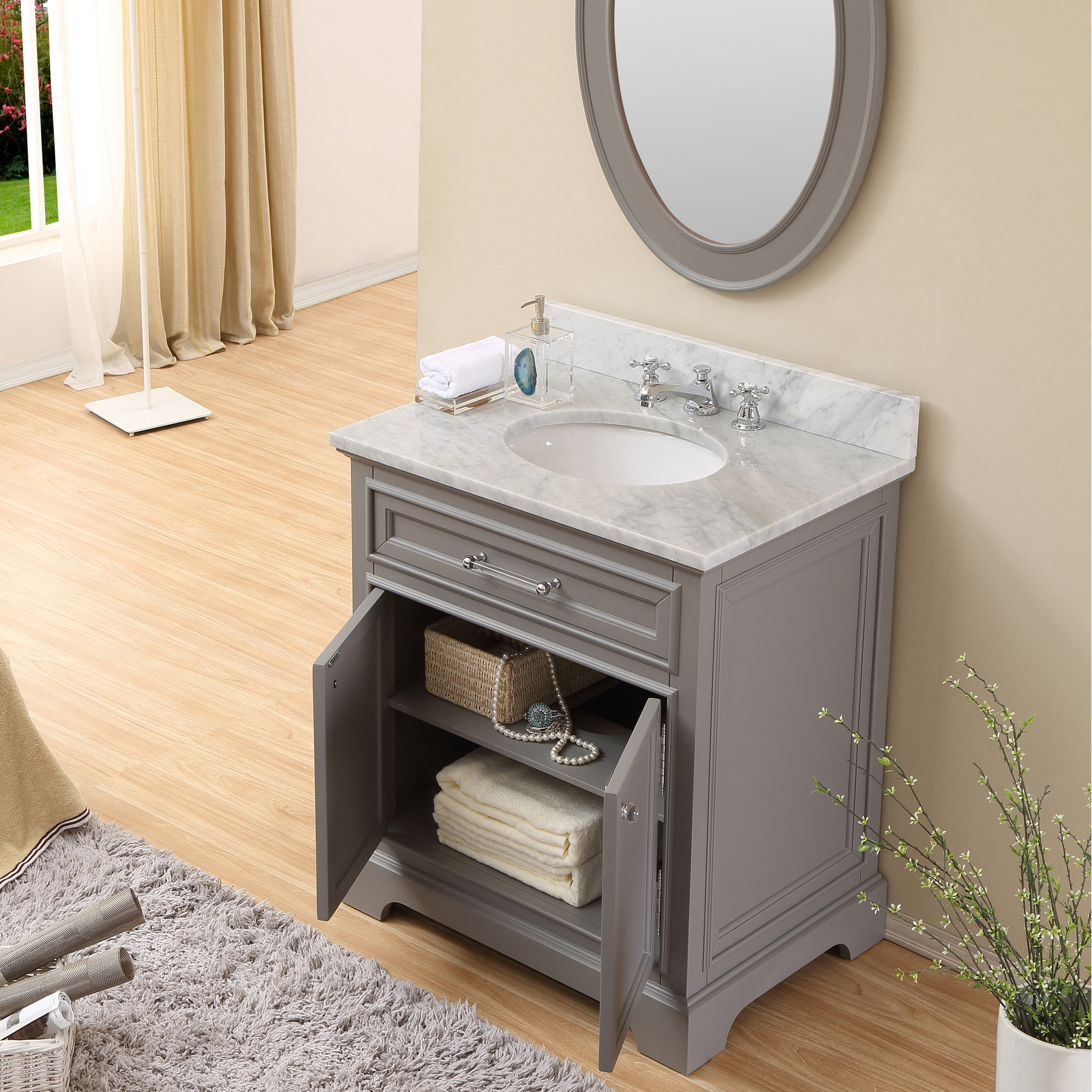 30 Inch Traditional Bathroom Vanity Gray Finish with Vanity Art Bathroom Vanity With Sink, Driftwood Gray, 30", Single Sink, Brushed Nickel
