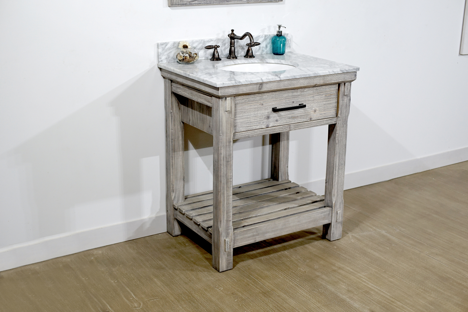 30" Rustic Solid Fir Single Sink Vanity With Grey Driftwood With Top ... with Vanity Art Bathroom Vanity With Sink, Driftwood Gray, 30", Single Sink, Brushed Nickel