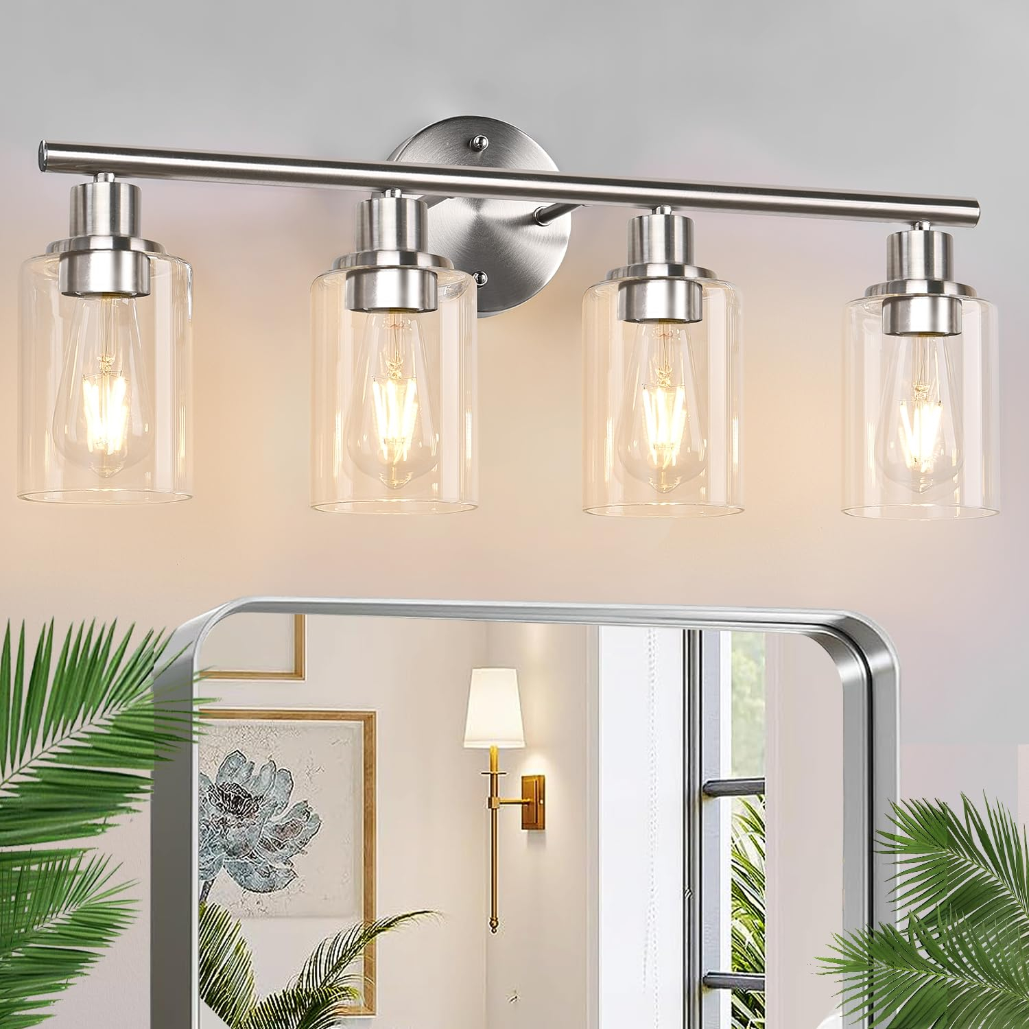 4-Light Bathroom Light Fixtures, Brushed Nickel Modern Vanity Lights ... with Illuminating Your Space A Deep Dive into the Aiken 4-Light Vanity Light