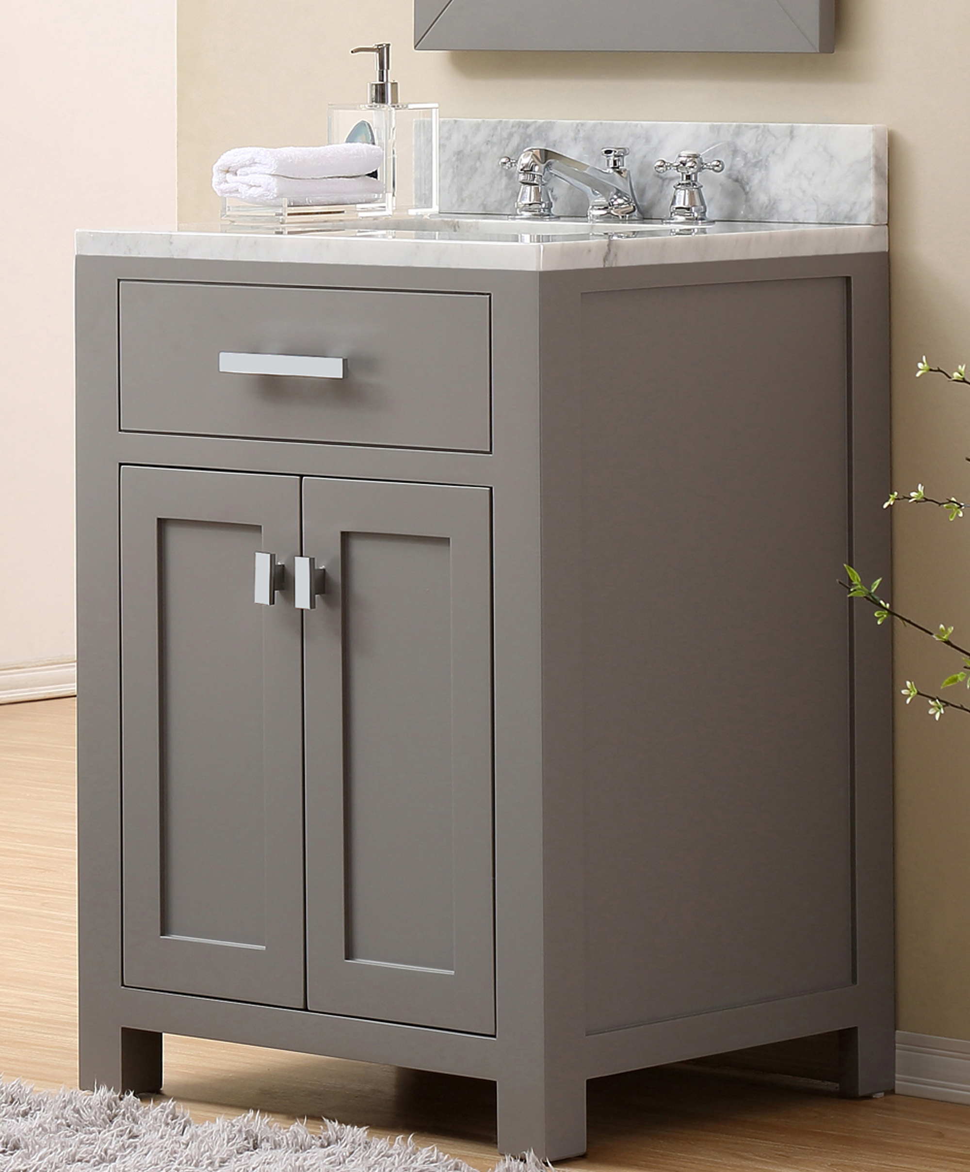 48" Pure White Single Sink Bathroom Vanity With Carrara White Marble Top with regard to 24" Single Bathroom Vanity, White