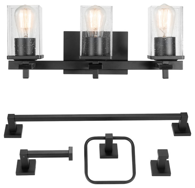 5-Piece Matte Black All-In-One Bathroom Set - Industrial - Bathroom ... for Alden 5-Light Matte Black Vanity Light