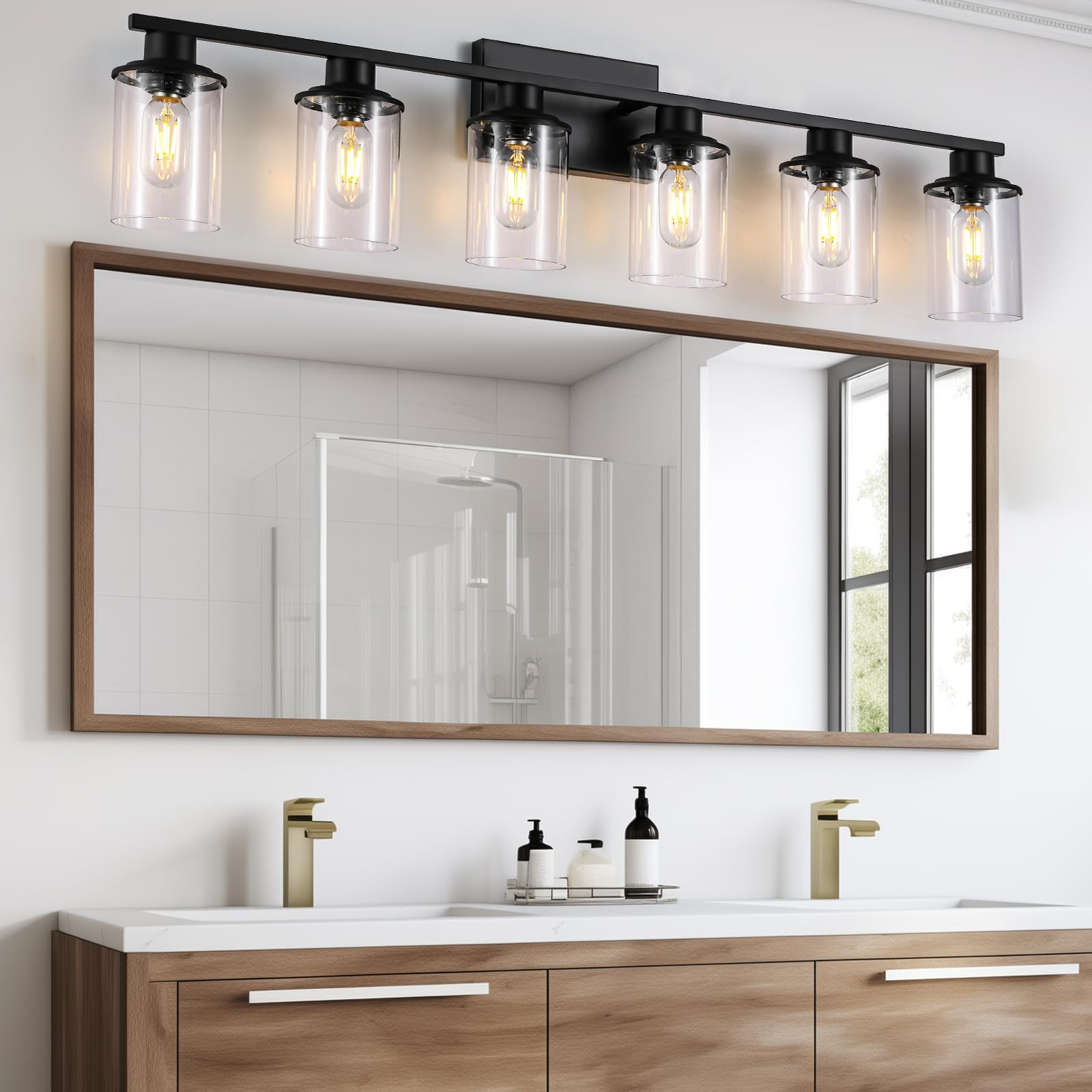 6 Light Bathroom Vanity Light, Matte Black Bathroom Light Fixtures ... inside Troubleshooting Common Issues with Adley Collection Vanity Lights