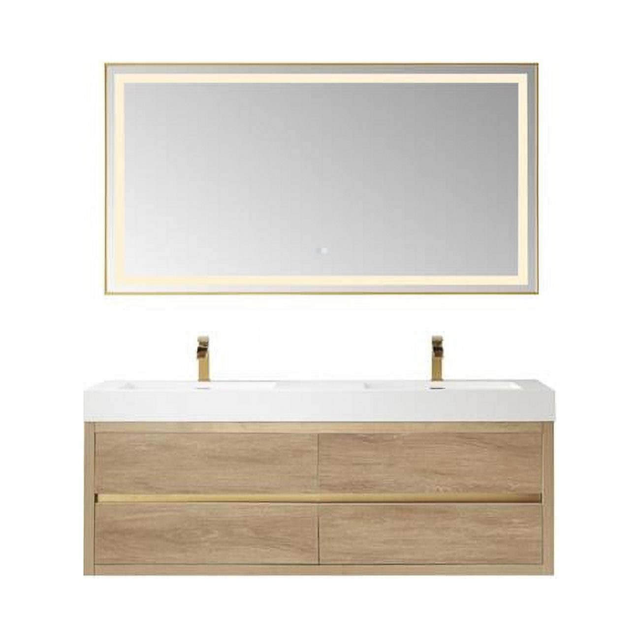 60M In. Palencia Double Sink Wall-Mount Bathroom Vanity, North American ... regarding Palencia Floating Bath Vanity With Composite Stone Top, North American Oak, 24", No Mirror