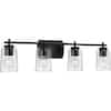 Adley Collection 32 In. 4-Light Matte Black Clear Glass New Traditional ... inside Adley Collection 3-Light Bath And Vanity, Black
