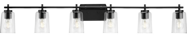 Adley Collection 48-1/2" 6-Light Matte Black Clear Glass Bath Vanity ... intended for Beyond the Glow Exploring Design Elements of Clear Glass Bath Vanity Lights