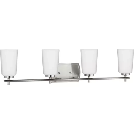 Adley Collection Four-Light Brushed Nickel Etched Opal Glass New ... for Adley One Light Bath And Vanity, Brushed Nickel