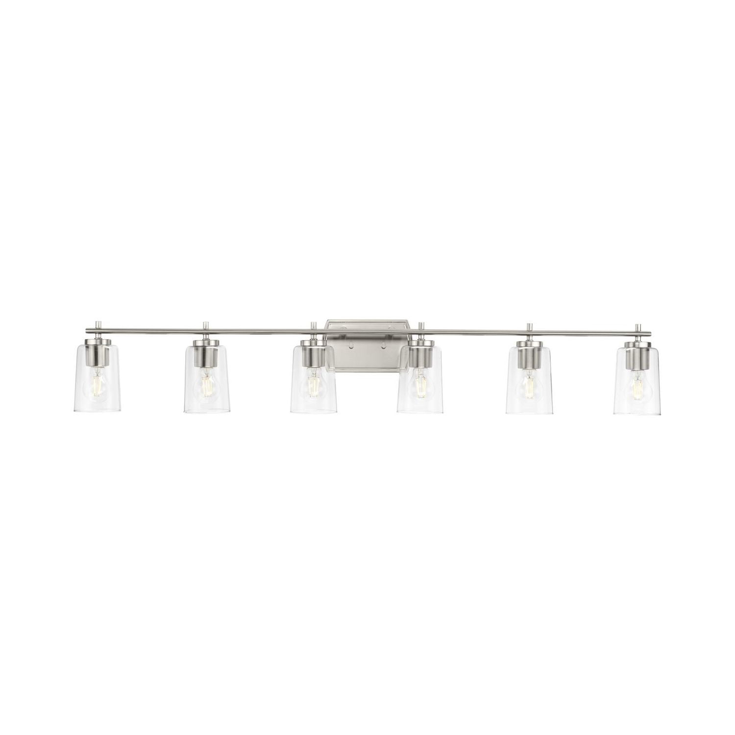 Adley Collection Six-Light New Traditional Brushed Nickel Clear Glass ... in Beyond the Glow Exploring Design Elements of Clear Glass Bath Vanity Lights