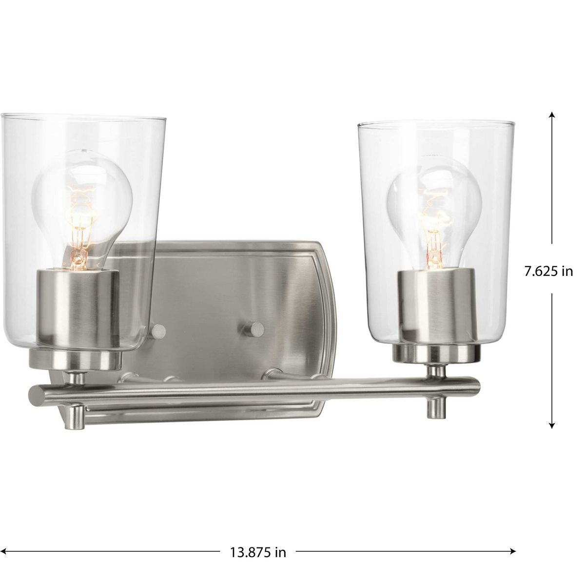 Adley Collection Two-Light Brushed Nickel Clear Glass New Traditional ... pertaining to Adley Collection 48-1/2" 6-Light Brushed Nickel Clear Glass Bath Vanity Light