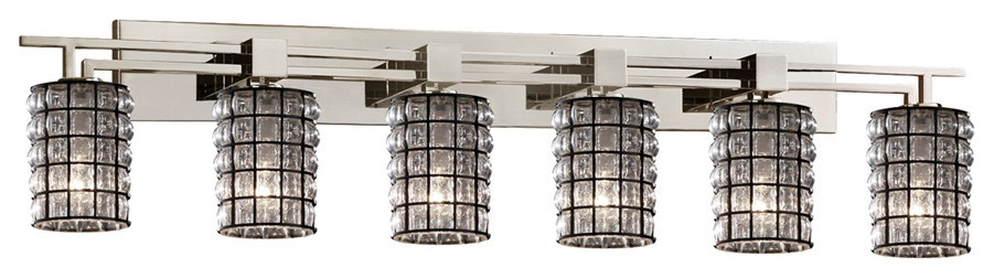 Aero 6-Light Bath Bar, Cylinder, Brushed Nickel, Grid With Clear ... inside Aero Bath Light, Brushed Nickel