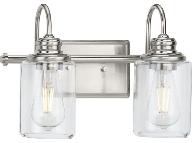 Aiken 2-Light Clear Glass Vintage Wall Light - Traditional - Bathroom ... inside Aiken 4-Light Clear Glass Vintage Bath Vanity Light, Brushed Nickel