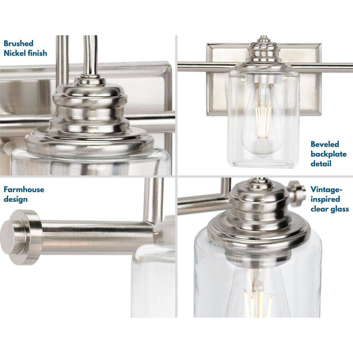 Aiken Collection Three-Light Clear Glass Brushed Nickel Farmhouse Style ... with Illuminating Your Space A Deep Dive into the Aiken 4-Light Vanity Light