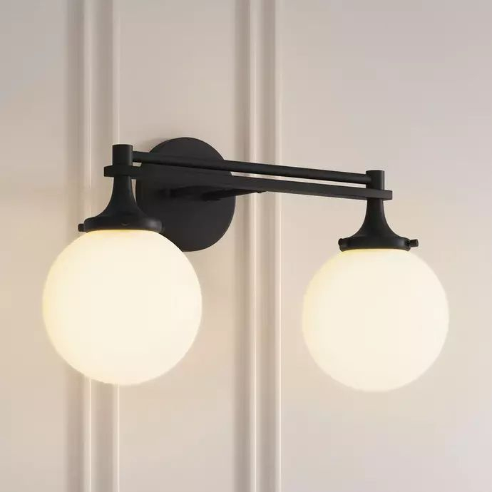 Alfaro 2-Light Vanity Light - Matte Black - Opal Shade, | Vanity ... inside Unveiling the Albany 2 Light Bathroom Vanity Light Black A Comprehensive Guide