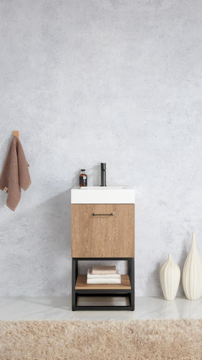 Alistair Vanity North American Oak Matte Black Hardware 18B Without ... with Alistair Vanity, North American Oak With Countertop, 18", Without Mirror