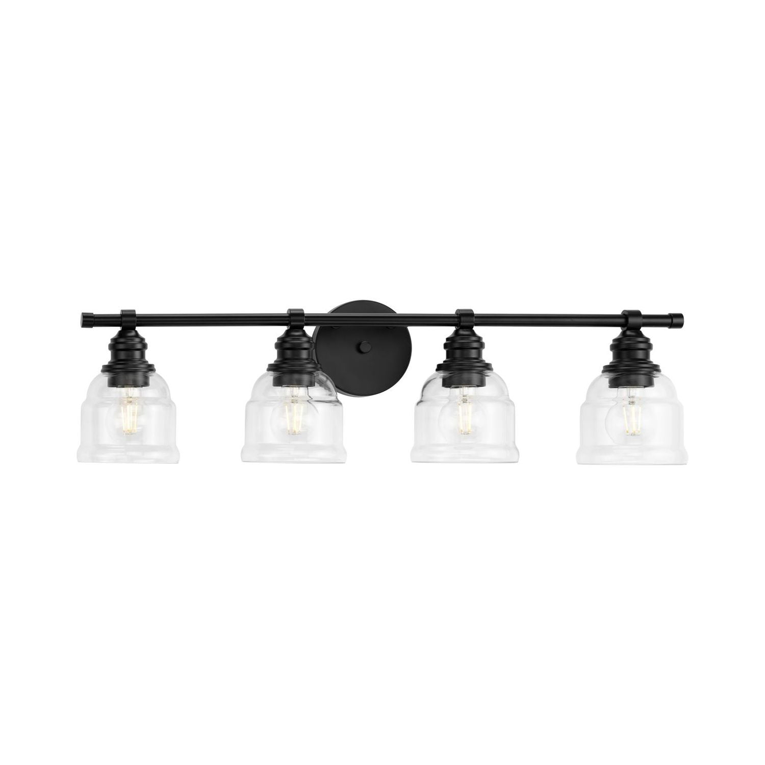 Ambrose Collection Four-Light Farmhouse Matte Black Clear Glass Bath ... regarding A Guide to Choosing the Perfect Ambrose Collection Fixture for Your Bathroom