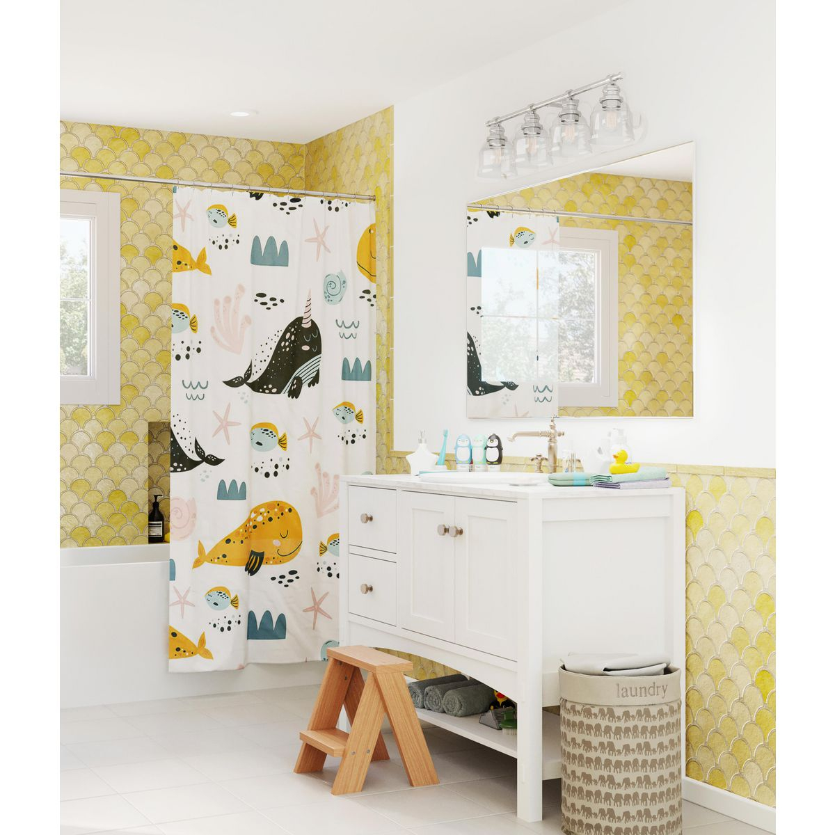 Ambrose Collection Four-Light Farmhouse Polished Chrome Clear Glass ... inside Ambrose Collection 29" 4-Light Polished Chrome Clear Glass Bath Vanity Light