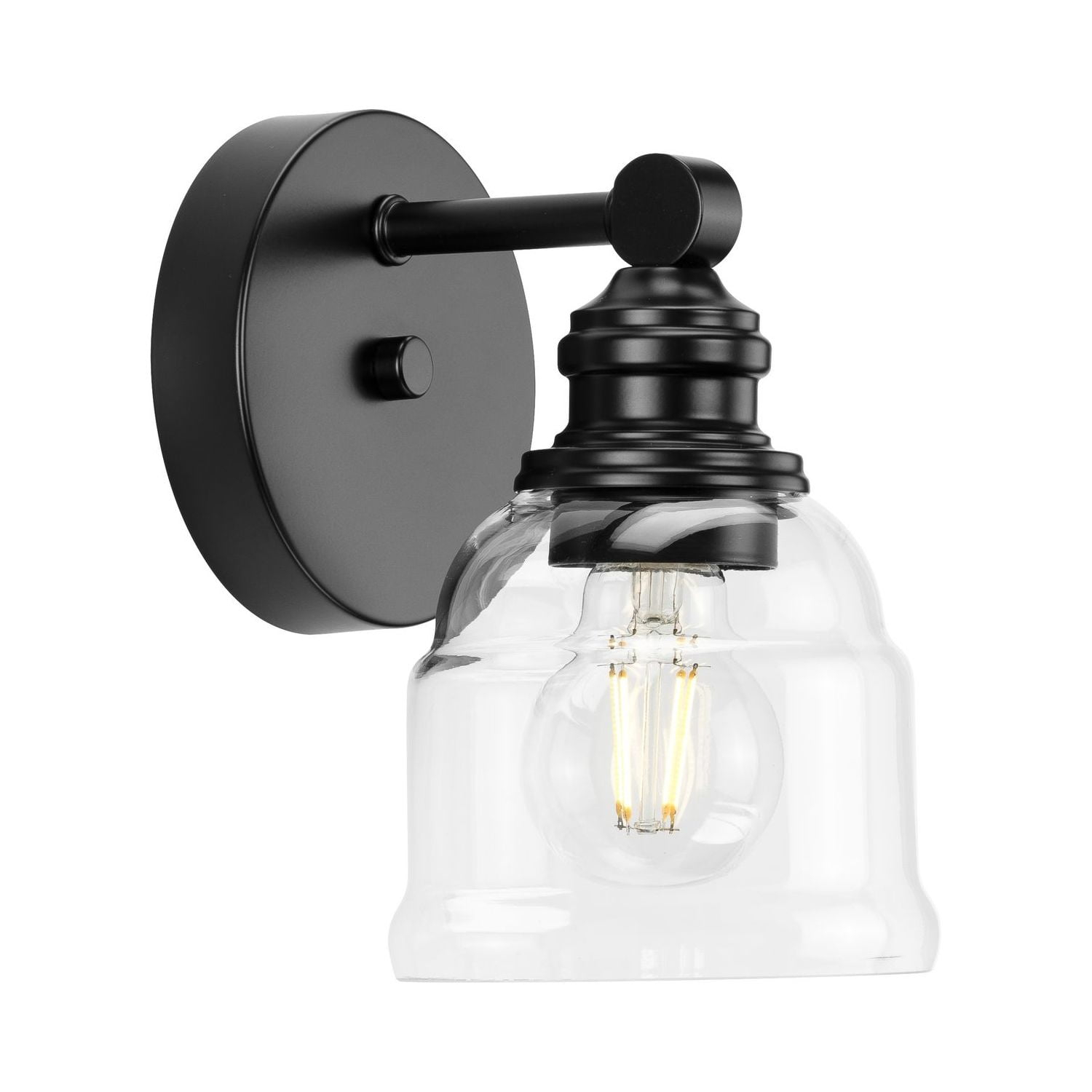 Ambrose Collection One-Light Farmhouse Matte Black Clear Glass Bath ... throughout Ambrose Collection 29" 4-Light Matte Black Clear Glass Bath Vanity Light