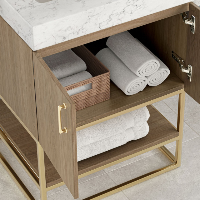 Bahia Bath Vanity, 24" - Contemporary - Bathroom Vanities And Sink ... with regard to Bahia Bath Vanity, Oak, 24", Brushed Gold Hardware, Single, Freestanding