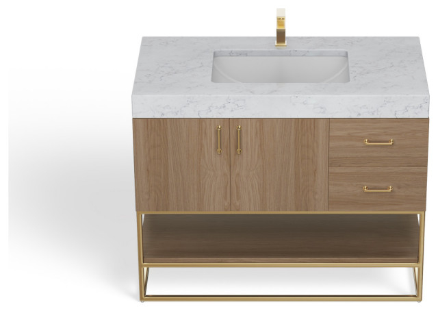 Bahia Bath Vanity, 42" - Contemporary - Bathroom Vanities And Sink ... inside Bahia Bath Vanity, Oak, 36", Brushed Gold Hardware, Single, Freestanding