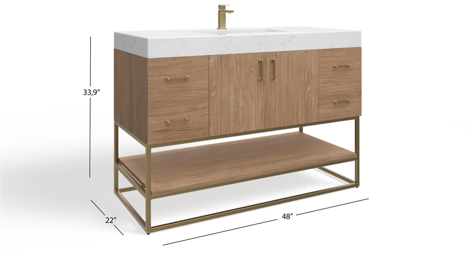Bahia Bath Vanity, 48" - Contemporary - Bathroom Vanities And Sink ... for Bahia Bath Vanity, Oak, 48", Brushed Gold Hardware, Single, Freestanding