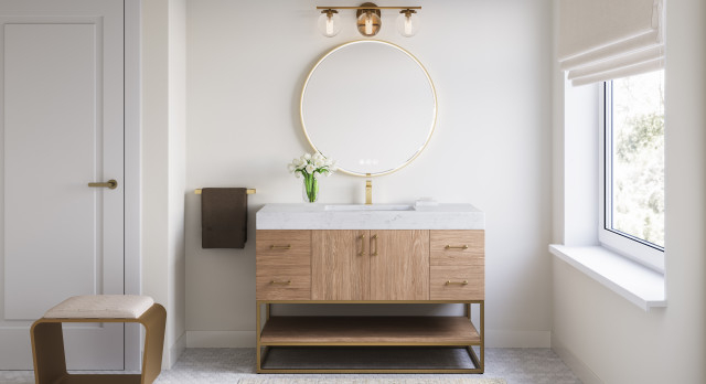 Bahia Bath Vanity, 48" - Contemporary - Bathroom Vanities And Sink ... in Bahia Bath Vanity, Oak, 48", Brushed Gold Hardware, Single, Freestanding