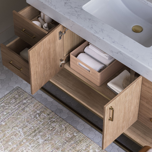 Bahia Bath Vanity, 48" - Contemporary - Bathroom Vanities And Sink ... within Bahia Bath Vanity, Oak, 48", Brushed Gold Hardware, Single, Freestanding