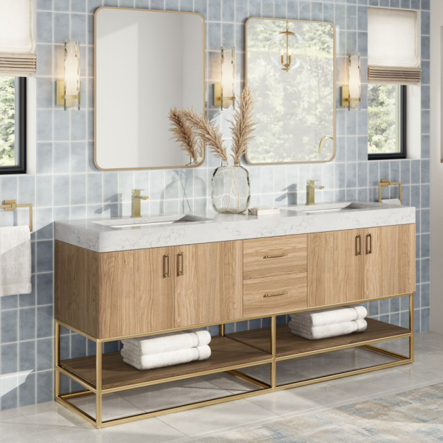 Bahia Bath Vanity, 72" - Contemporary - Bathroom Vanities And Sink ... pertaining to Bahia Bath Vanity, Oak, 72", Brushed Gold Hardware, Double, Freestanding