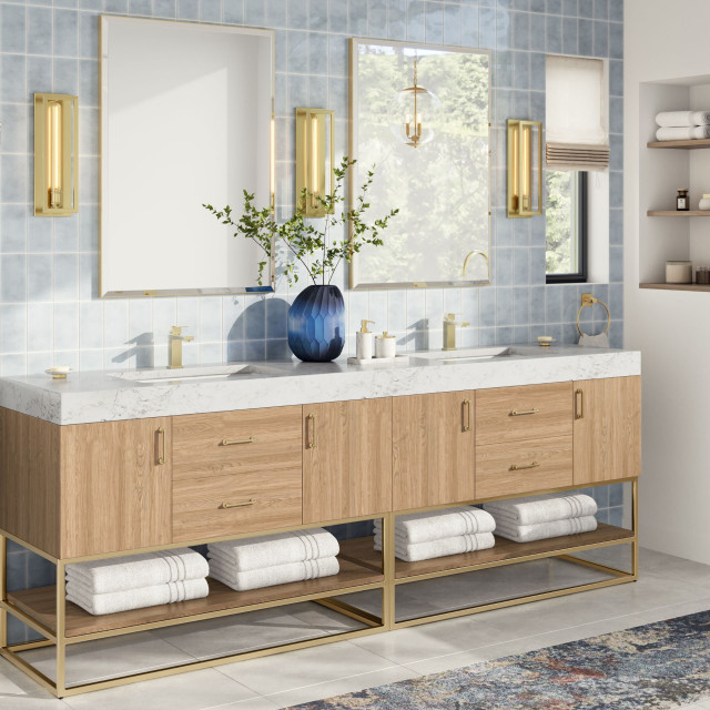 Bahia Bath Vanity, 84" - Contemporary - Bathroom Vanities And Sink ... within Bahia Bath Vanity, Oak, 24", Brushed Gold Hardware, Single, Freestanding