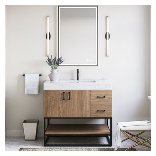 Bahia Bath Vanity, Oak, 36", Matte Black Hardware, Single, Freestanding ... regarding Bahia Bath Vanity, Oak, 36", Brushed Gold Hardware, Single, Freestanding