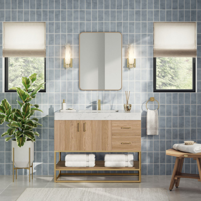 Bahia Bath Vanity, Oak, 42", Brushed Gold Hardware, Single ... pertaining to Unveiling the Allure of the Bahia Bath Vanity Oak 24 Inch