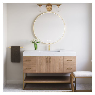 Bahia Bath Vanity, Oak, 48", Brushed Gold Hardware, Single ... pertaining to Bahia Bath Vanity, Oak, 48", Brushed Gold Hardware, Single, Freestanding
