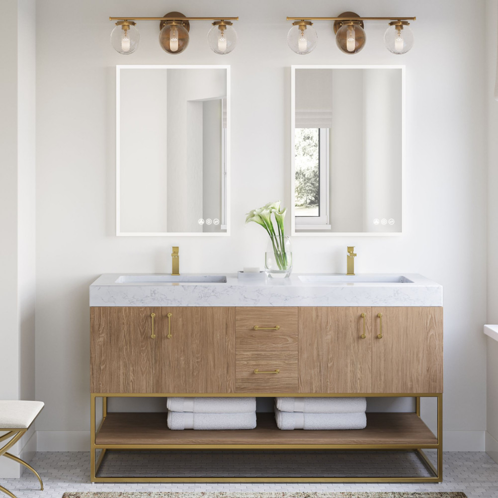Bahia Bath Vanity, Oak, 60", Brushed Gold Hardware, Double ... with regard to Bahia Bath Vanity, Oak, 36", Brushed Gold Hardware, Single, Freestanding
