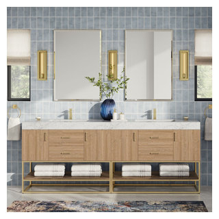 Bahia Bath Vanity, Oak, 84", Brushed Gold Hardware, Double ... with regard to Bahia Bath Vanity, Oak, 36", Brushed Gold Hardware, Single, Freestanding