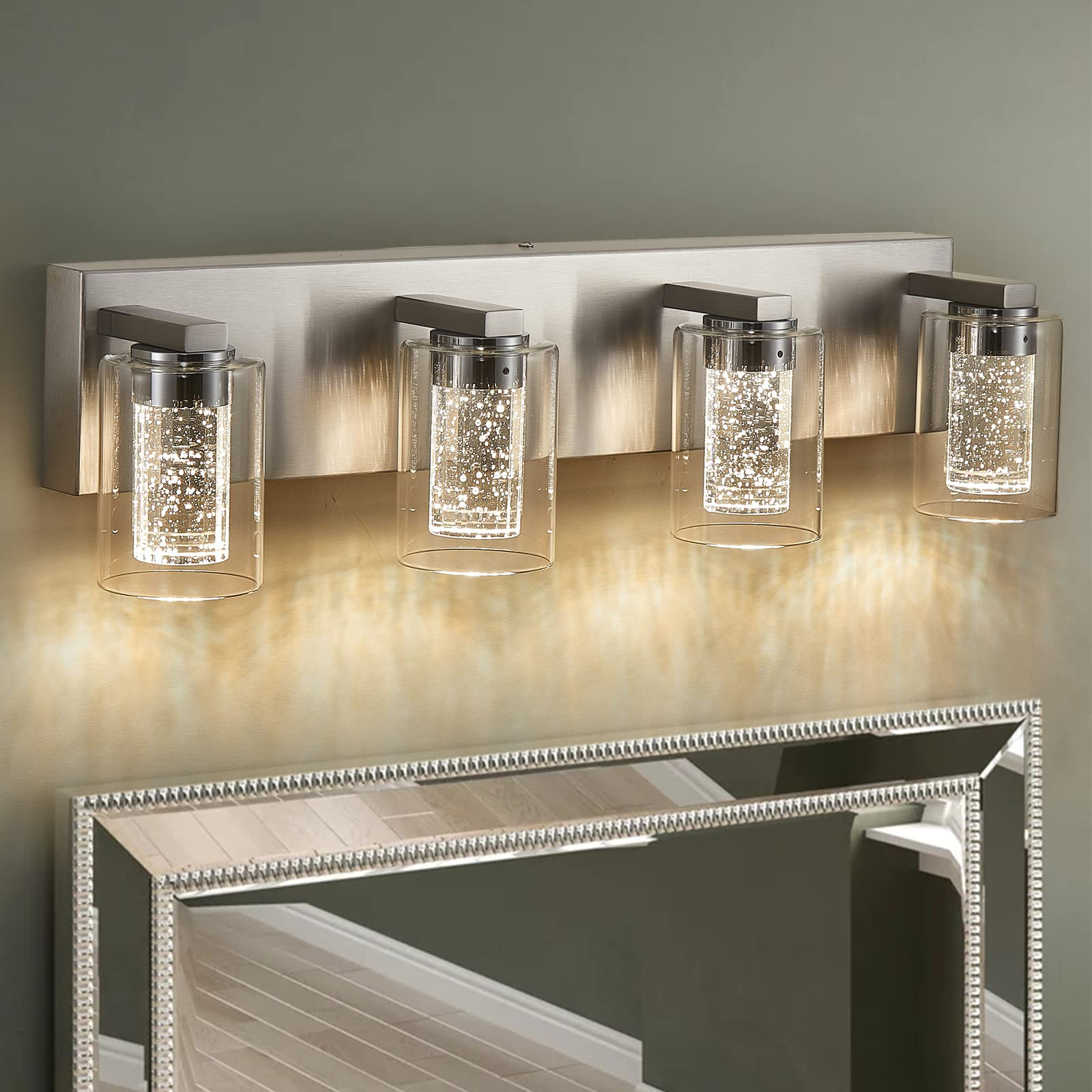 Bathroom Light Fixtures, 4 Light Brushed Nickel Bathroom Vanity Light ... pertaining to Illuminating Your Space A Deep Dive into the Aiken 4-Light Vanity Light