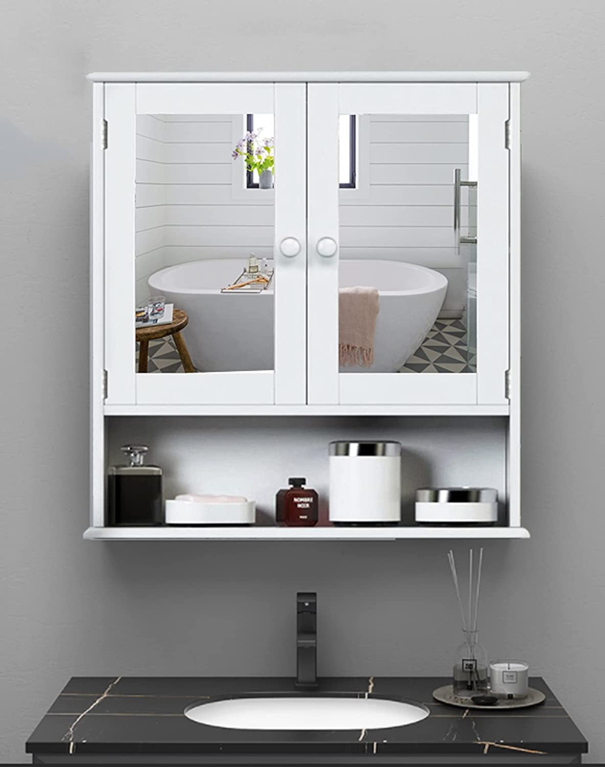Bathroom Wall Cabinet With Mirrored Door | Cabinets Matttroy within Costway Bathroom Cabinet Double Mirror Door Wall Mount Storage Wood Shelf White