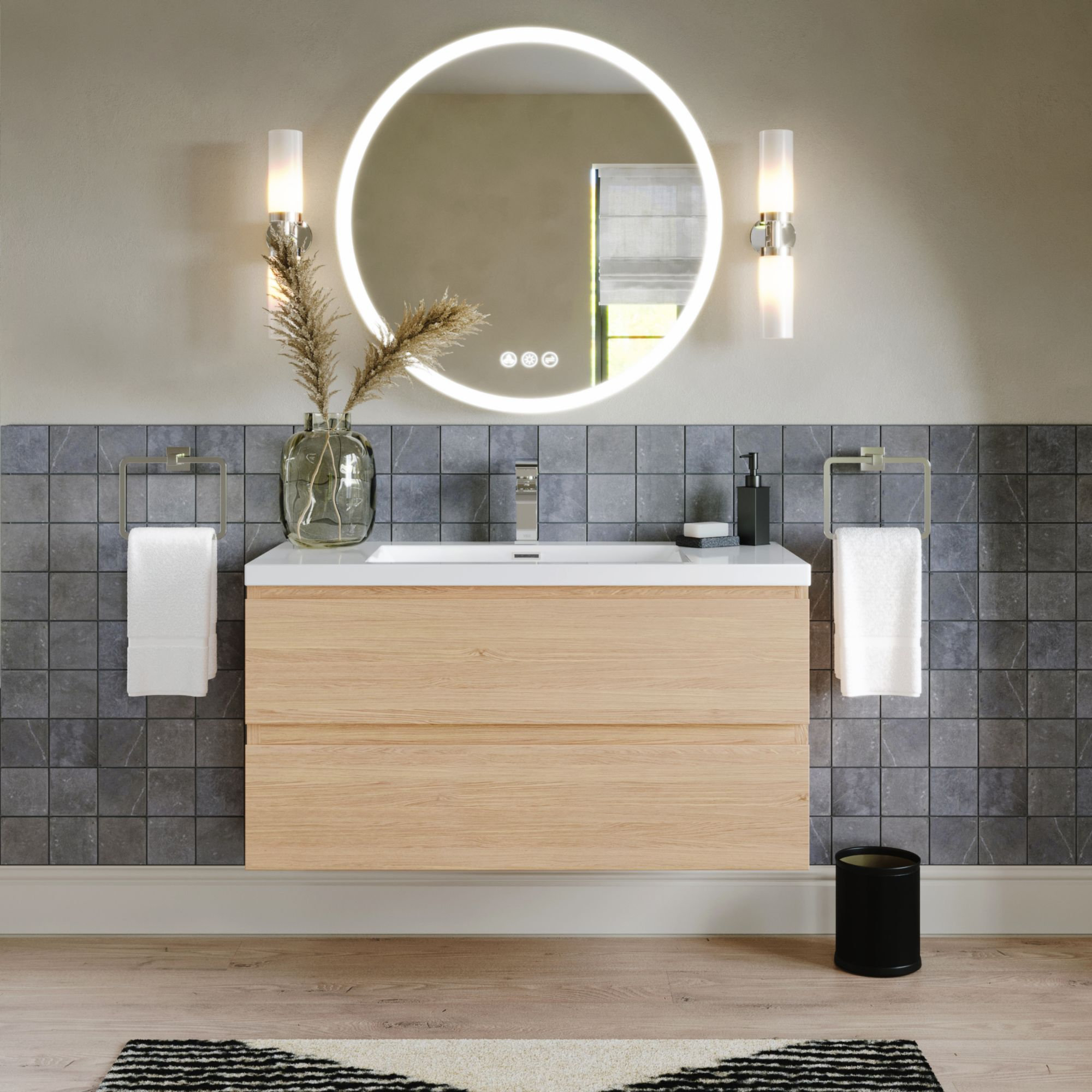Beacon Bath Vanity, 42" - Modern - Bathroom Vanities And Sink Consoles ... inside Beacon Bath Vanity, White Oak, 42", Single Sink, Wall Mount