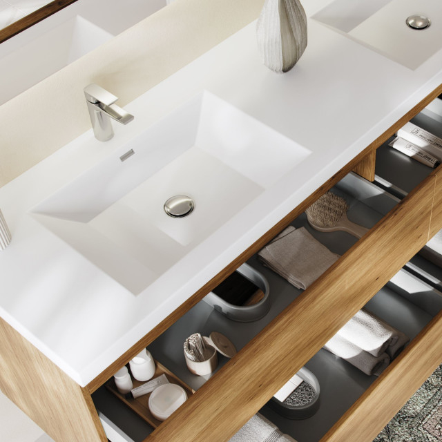 Beacon Bath Vanity, 72" - Modern - Bathroom Vanities And Sink Consoles ... intended for The Beacon Bathroom Vanity, Double Sink, 72”, Natural Oak, Wall Mounted
