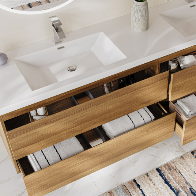 Beacon Bath Vanity, 84" - Modern - Bathroom Vanities And Sink Consoles ... within The Beacon Bathroom Vanity, Double Sink, 84", Natural Oak, Wall Mounted