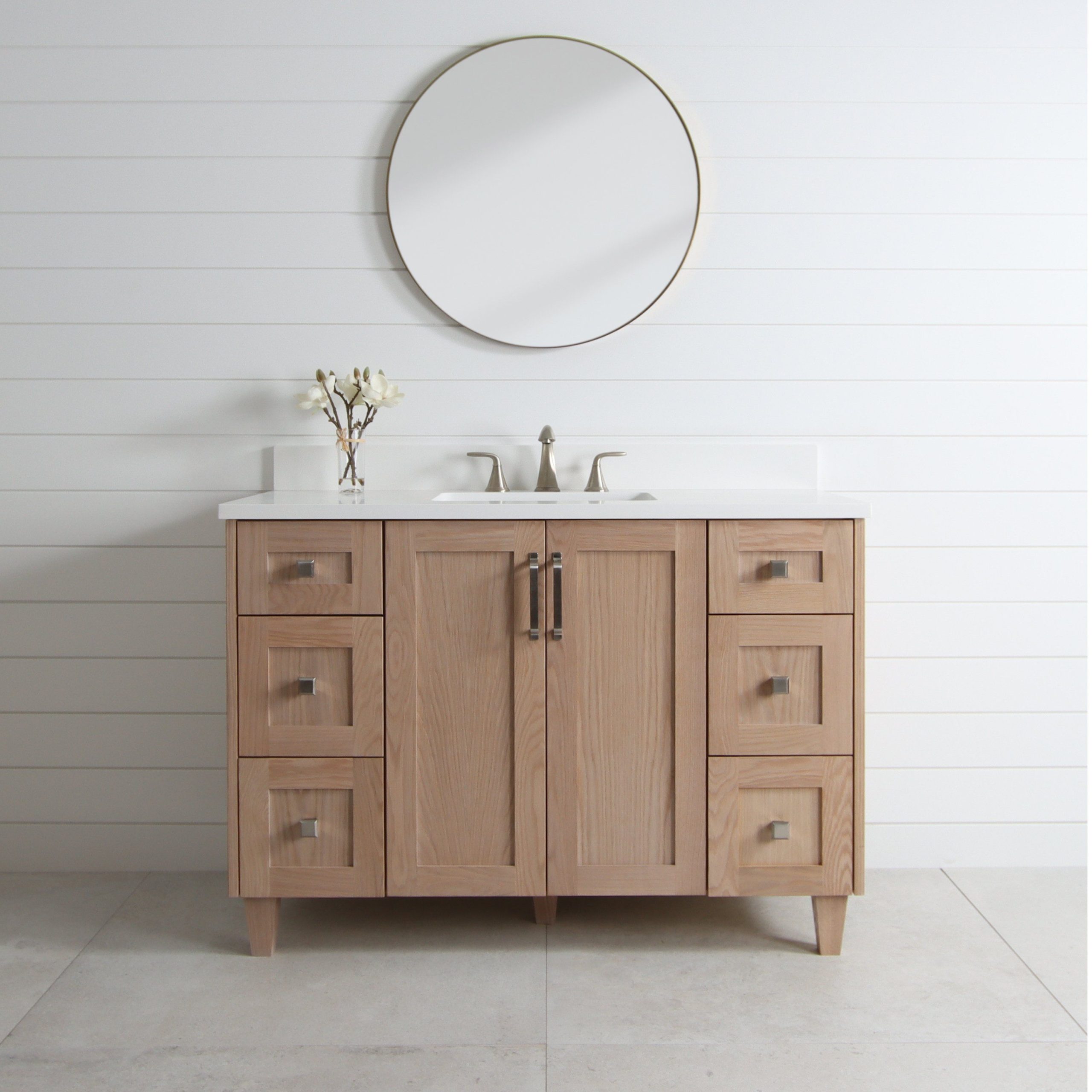 Bridgeport 48" White Oak Bathroom Vanity | Oak Bathroom Vanity, Wood ... with Bailey 19" Modern Natural Oak-Light Bathroom Vanity