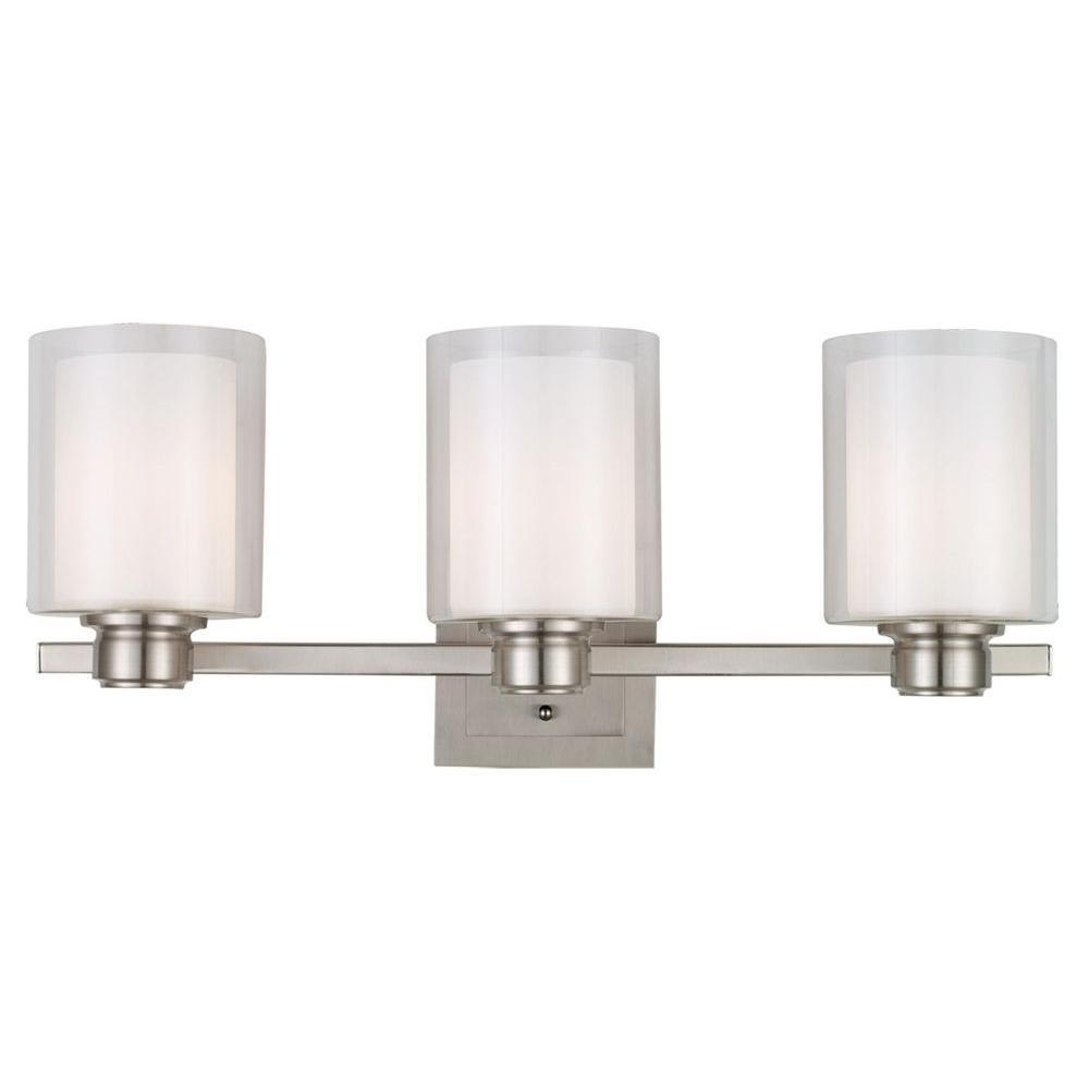 Brushed Nickel Vanity Lights Bathroom pertaining to Aiken Collection Three-Light Clear Glass Brushed Nickel Bath Vanity Wall Light