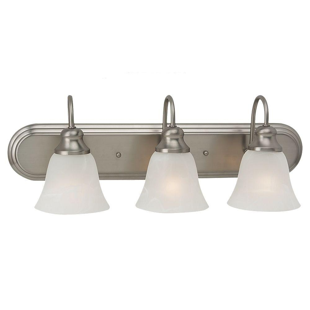 Brushed Nickel Vanity Lights Bathroom within Aiken Collection Three-Light Clear Glass Brushed Nickel Bath Vanity Wall Light
