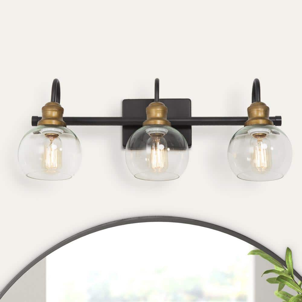 Buy 22 In. 3-Light Modern Aged Brass And Black Bathroom Vanity Light ... with regard to Maximizing Light and Style How to Choose the Right Bathroom Fixture