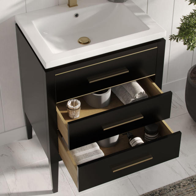 Celios Bathroom Vanity, 24" - Transitional - Bathroom Vanities And Sink ... pertaining to Celios Bathroom Vanity, Black With Brass Trim, 24", Single Sink, Freestanding