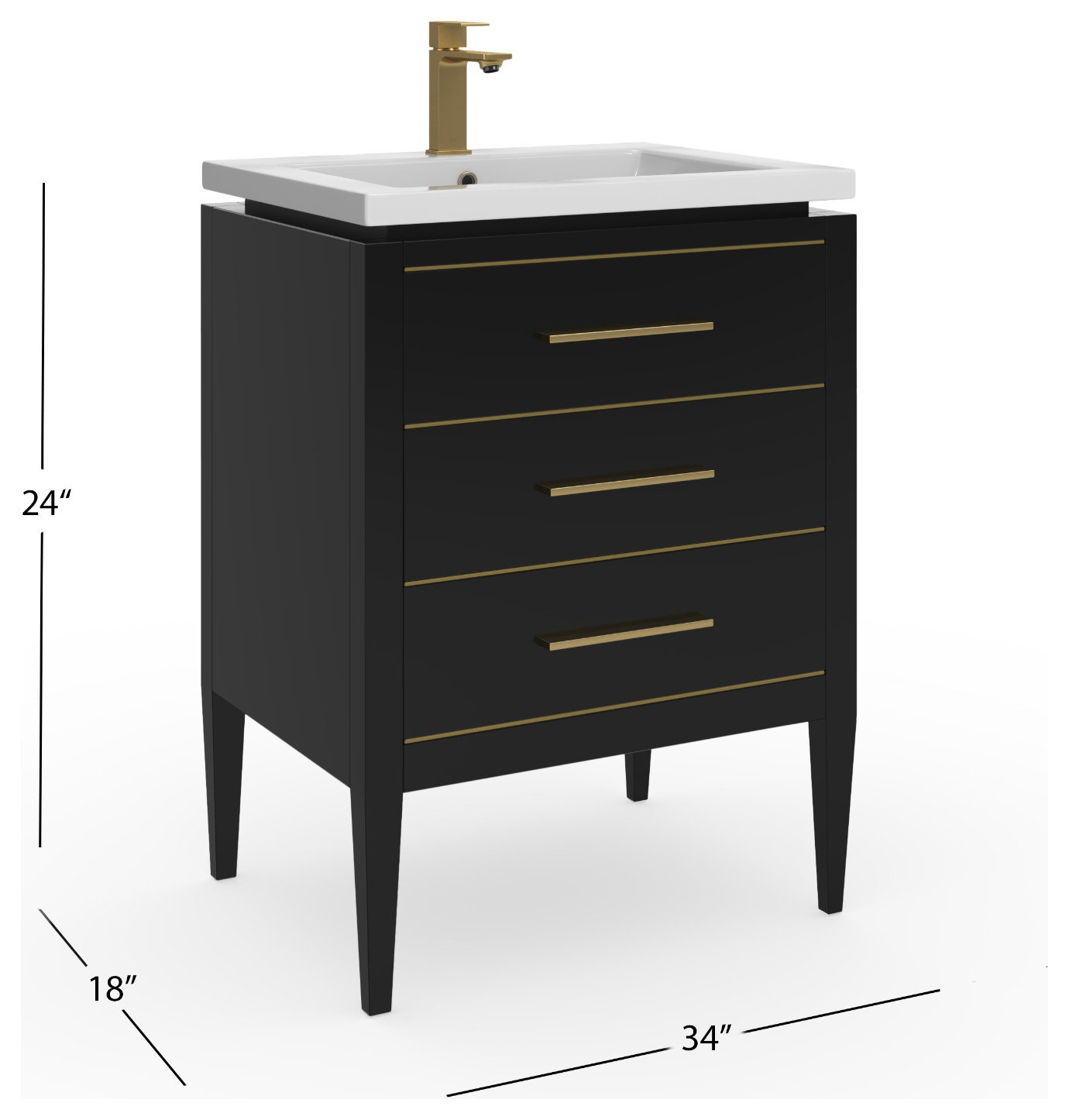 Celios Bathroom Vanity, 24" - Transitional - Bathroom Vanities And Sink ... within Celios Bathroom Vanity, Black With Brass Trim, 24", Single Sink, Freestanding