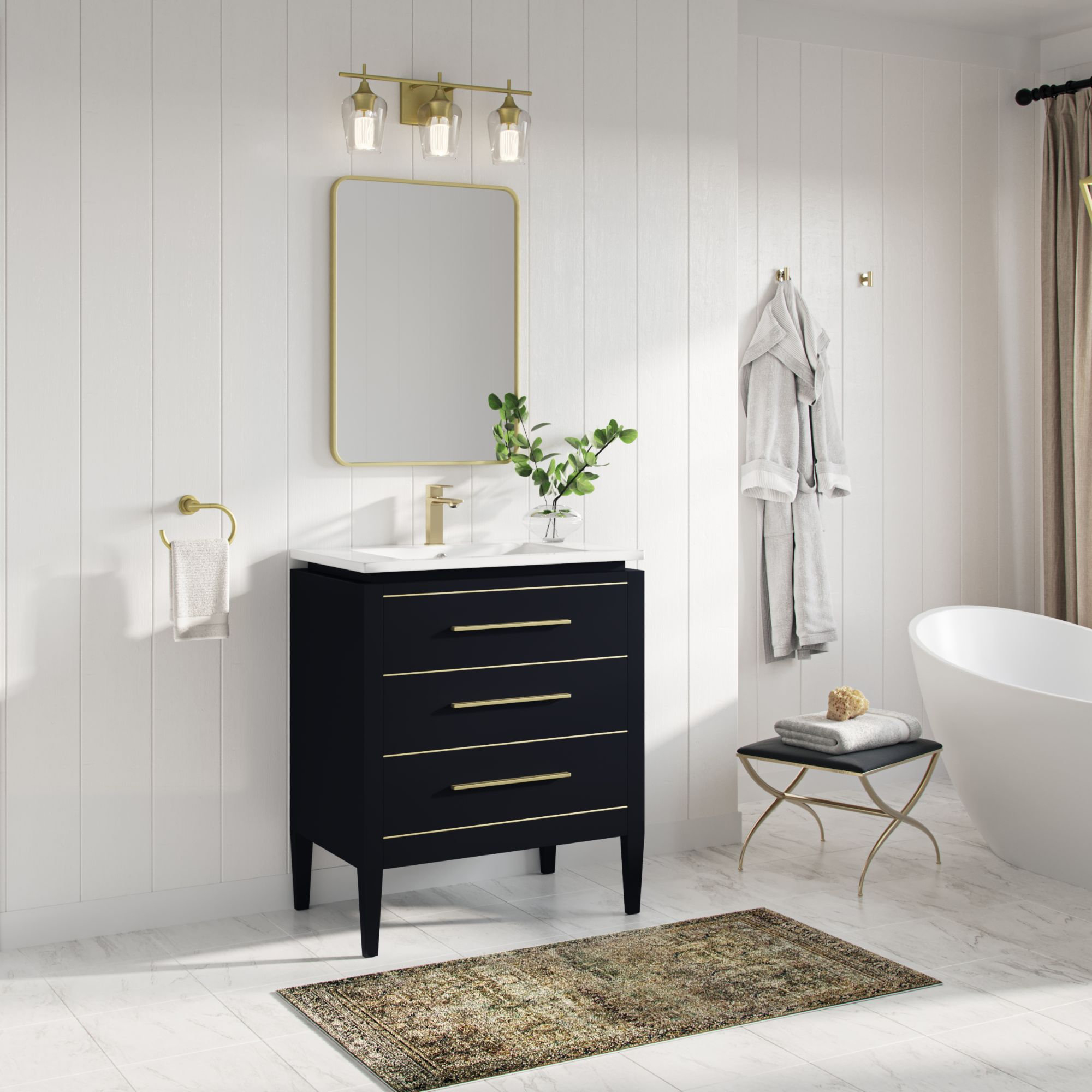 Achieving a Luxurious Bathroom Look with a Black and Brass Vanity