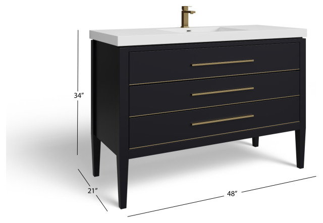 Celios Bathroom Vanity, 48" - Transitional - Bathroom Vanities And Sink ... for Celios Bathroom Vanity, Black With Brass Trim, 48", Single Sink, Freestanding