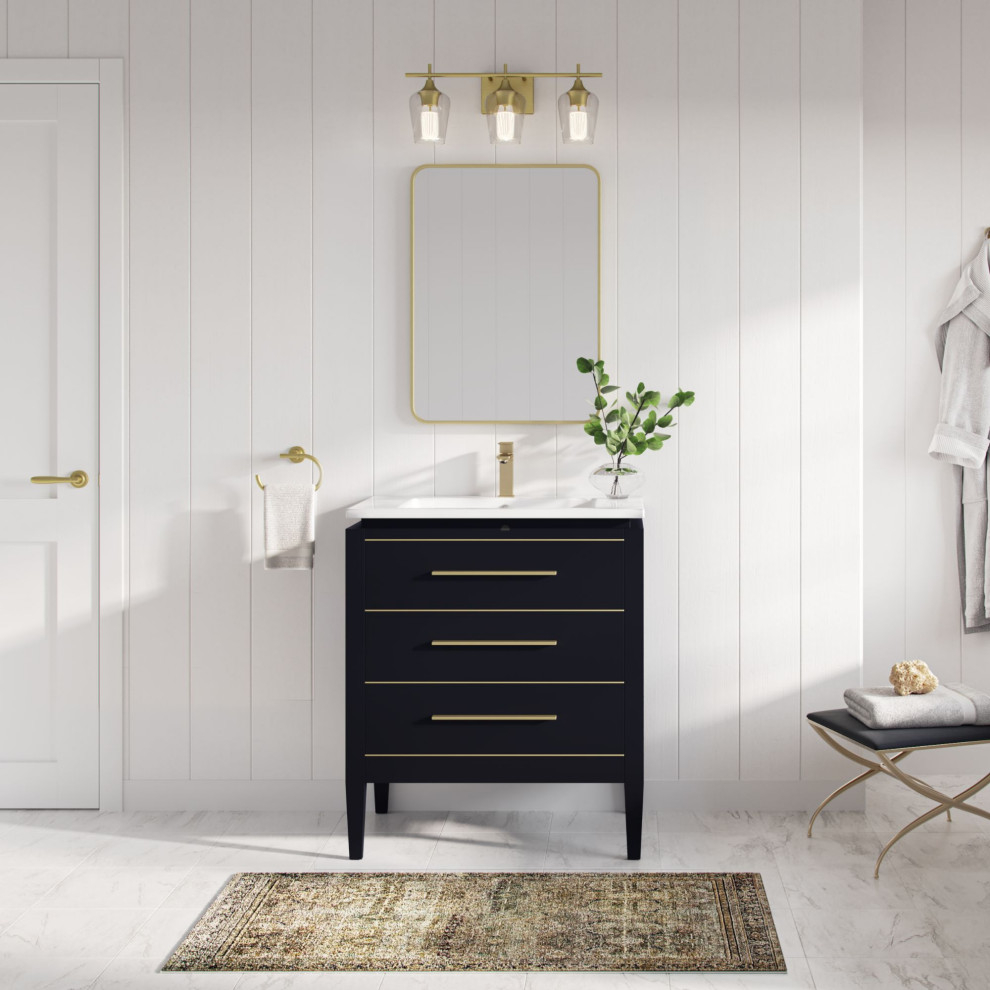 Celios Bathroom Vanity, Single Sink, 30", Black With Brass Trim ... with Celios Bathroom Vanity, Black With Chrome Trim, 36", Single Sink, Freestanding