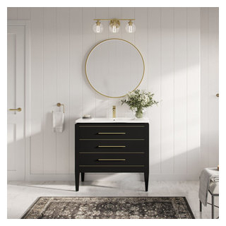 Celios Bathroom Vanity, Single Sink, 36", Black With Brass Trim ... throughout Celios Bathroom Vanity, Black With Chrome Trim, 36", Single Sink, Freestanding