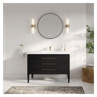 Celios Bathroom Vanity, Single Sink, 48", Black With Brass Trim ... throughout Maintenance and Care Tips for Your Celios Black and Brass Bathroom Vanity