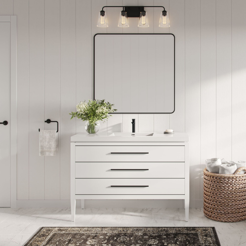 Celios Bathroom Vanity, Single Sink, 48", White With Black Trim ... within Celios Bathroom Vanity, Black With Brass Trim, 48", Single Sink, Freestanding